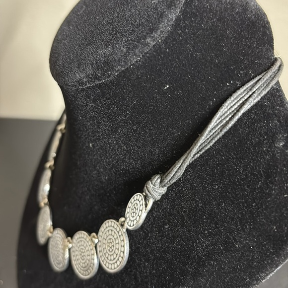 St. Thomas Silver Disk Dangle Black Leather Necklace Minimalist​​​​​​​​​​​​ - Picture 9 of 10